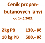 Ceník propan-butanových láhví od 14.3.2022
