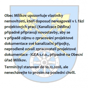 Projektová příprava kanalizačních přípojek - kanalizace Dědina